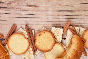 crackers, cinnamon sticks and fresh croissants