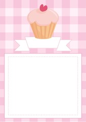 Menu card or wedding invitation with cupcake on pink pattern