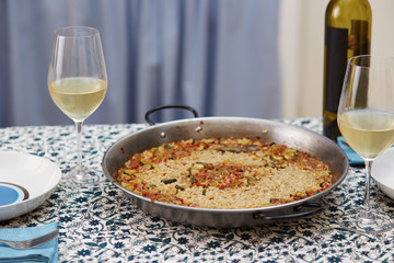 Vegetable rice pan on a table