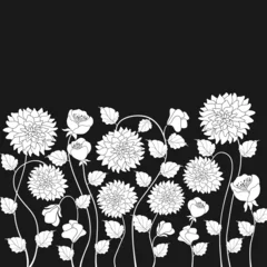 Crédence de cuisine en verre imprimé Fleurs noir et blanc Fond floral