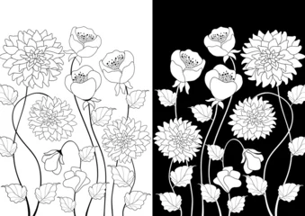 Printed kitchen splashbacks Flowers black and white Black and white flowers