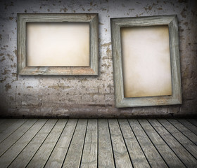 Old boards on brick wall