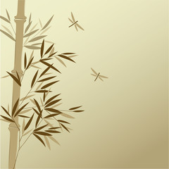 Naklejka premium Bamboo with dragonflies in Chinese painting style
