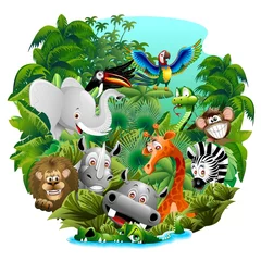 Wall murals Draw Wild Animals Cartoon on Jungle-Animali Selvaggi nella Giungla