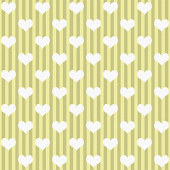 Yellow and White Hearts and Stripes Fabric Background