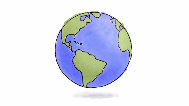 Loop-ready hand drawn animation of Earth spinning