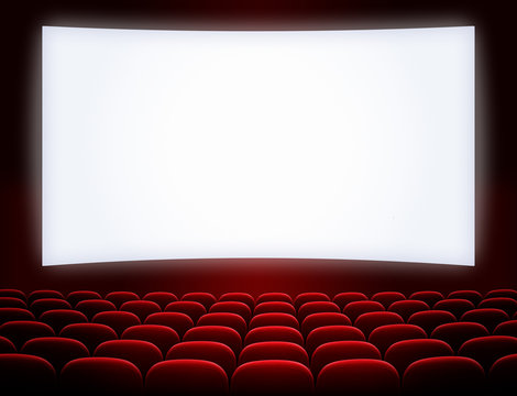 cinema screen with open red seats
