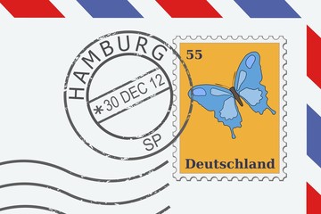 Hamburg postage stamp on a letter - vector illustration