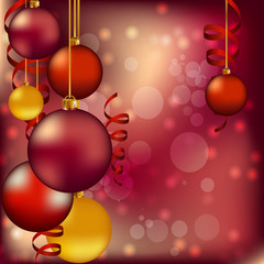 Naklejka na ściany i meble красные новогодние елочные шары на цветном фоне