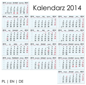 Kalendarz trójdzielny 2014
