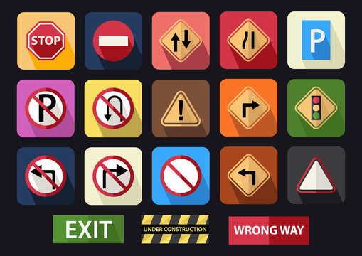 high detailed traffic sign flat icon