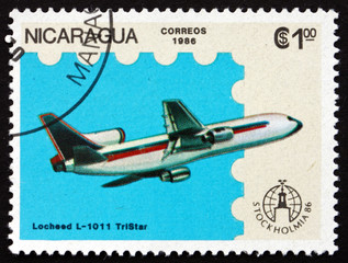 Postage stamp Nicaragua 1986 Lockheed L-1011 Tristar, Airplane