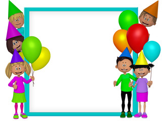 Group of 3d party kids, frame