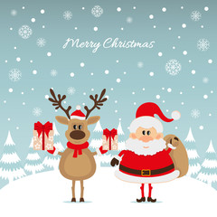 Santa Claus and reindeer with gifts