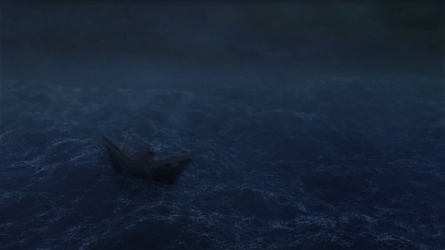 Paper boat in the middle of a stormy ocean LOOP