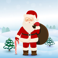 Santa Claus with bag of toys for children, vector
