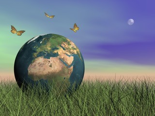Butterflies protecting earth - 3D render