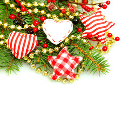 Christmas decorations border isolated on white background, Xmas