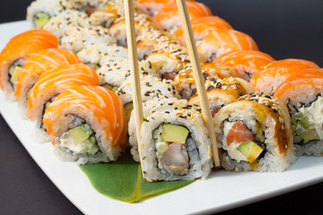 Philadelphia canada and california sushi rolls
