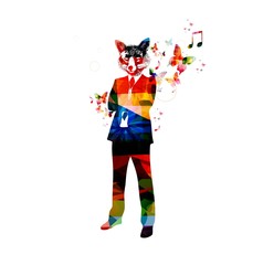 Colorful vector man with fox's head background with butterflies
