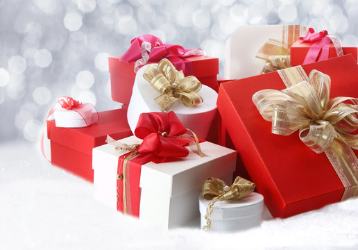 Pretty Christmas gifts with decorative bows