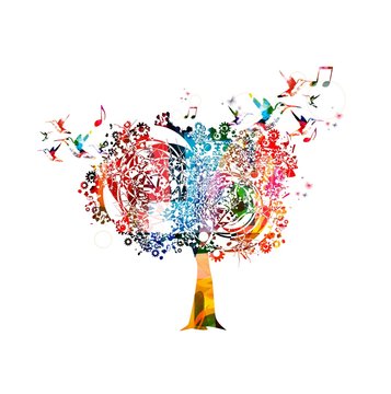 Colorful vector tree background with hummingbirds