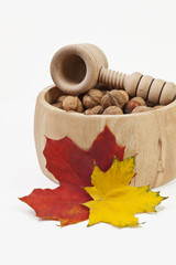 Composition of nuts on white background