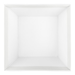 Top view of empty square box on white with clipping path