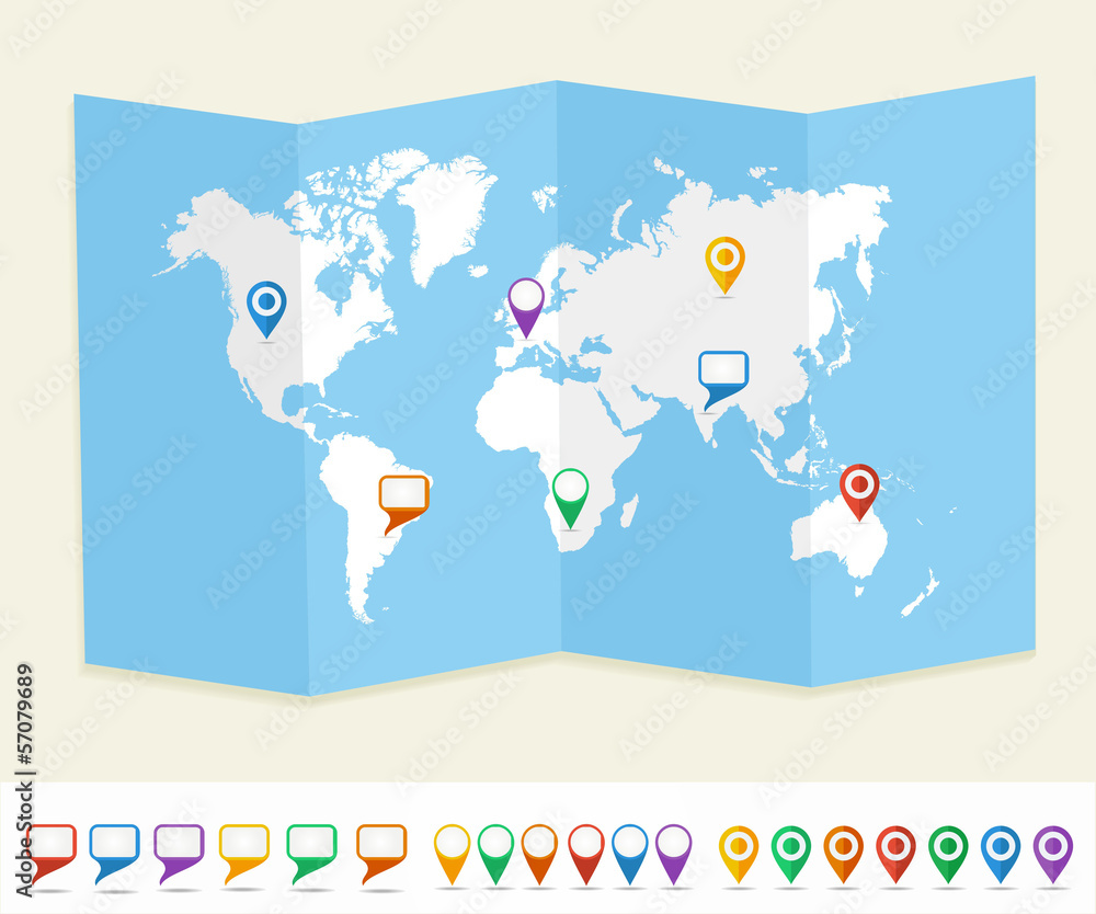 Aufkleber world map gps location pins travel concept eps10 vector file.