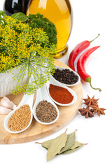 Colorful herbs and spices selection