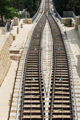 Fototapeta premium Rail tracks in bright summer day