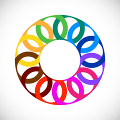 Geometric entwined wheels in color rainbow