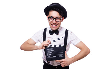 Funny man with movie board