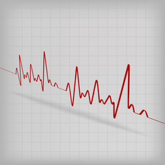 Red Heart Beats Cardiogram on White background