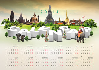 Calendar 2014 on travel background