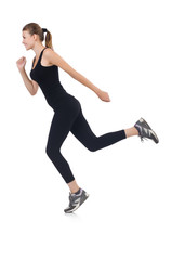 Young woman doing exercises on white