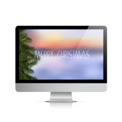 Computer display with Christmas background