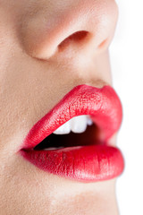 Naklejka premium Extreme close up on open sensual red lips