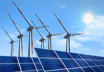 Windräder mit Solaranlage