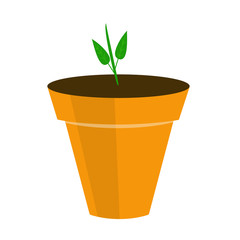 a green sprout is in a pot, illustration