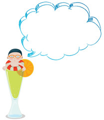 A big glass of lemon juice with a boy swimming