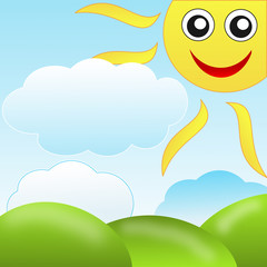 Fototapeta premium nature with green lawns, merry sun and blue sky