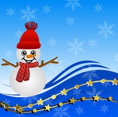 bright beautiful christmas background with a snow man