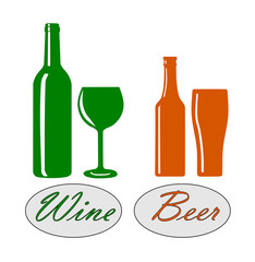 Wine and beer silhouette - vector illustration.