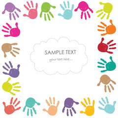 Colorful baby handprint kids greeting card