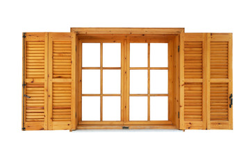 Wooden window with shutters opened isolated exterior side