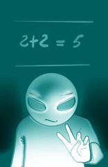 little alien with sunglasses tackles math