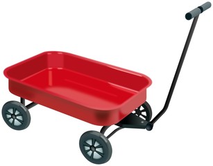 Small red four wheels handcart with handgrip