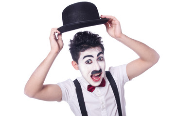 Personification of Charlie Chaplin on white