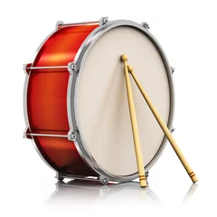Fotobehang Red drum with drumsticks © Scanrail